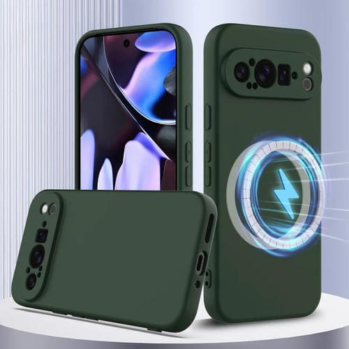 Funda de Silicona a Prueba de Golpes Magsafe para Google Pixel 9 Pro XL (Verde Oscuro)