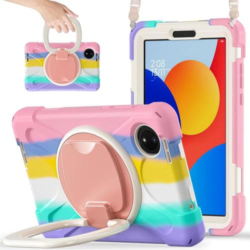 Funda Híbrida de Silicona para Tableta Xiaomi Redmi Pad Se 8.7 con Soporte y Correa para El Hombro (Rosa Colorido)