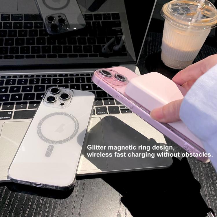 Funda para Teléfono con Anillo Magnético Purpurina y Magsafe para iPhone 16 Plus (Transparente)