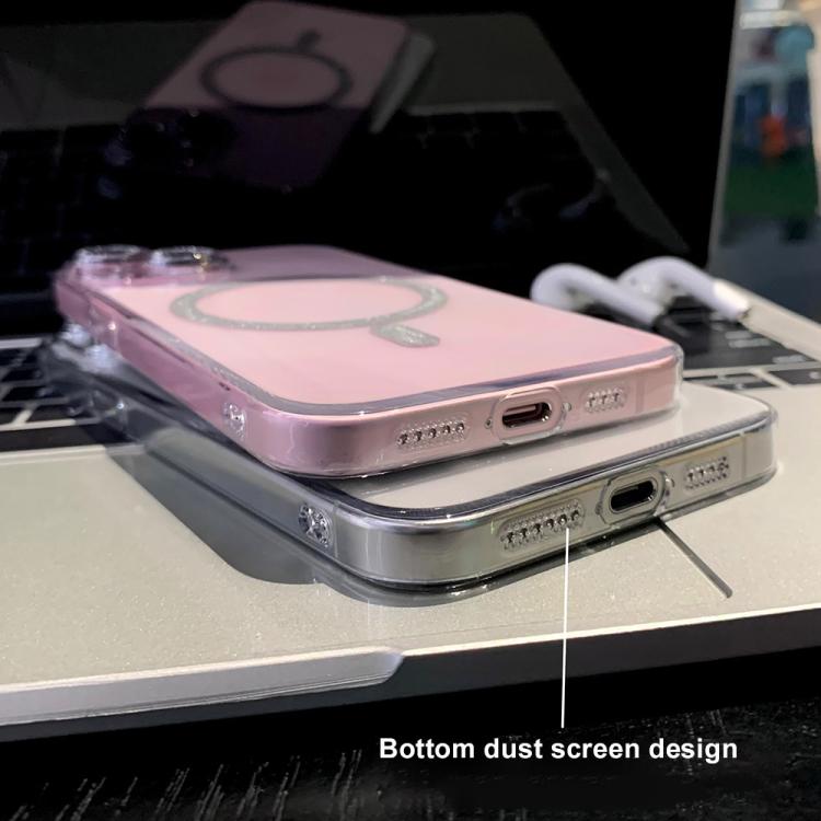 Funda para Teléfono con Anillo Magnético Purpurina y Magsafe para iPhone 16 Plus (Transparente)