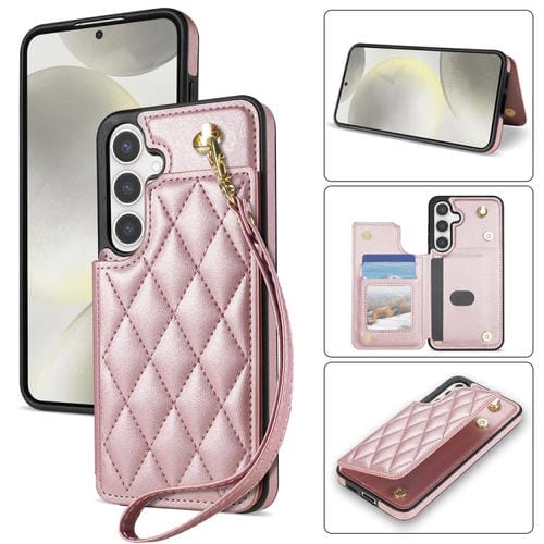 Estuche para Teléfono Samsung Galaxy A15 Ranuras para Tarjetas Hebilla Doble Cordón (Oro Rosa)