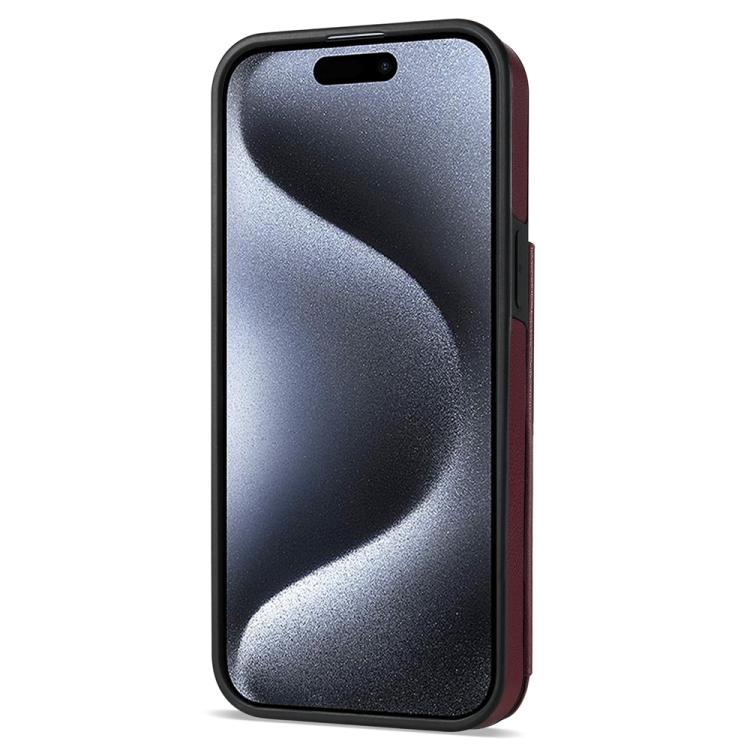 Funda para Teléfono iPhone 13/14 con Ranuras para Tarjetas y Hebilla Doble Rombal con Cordón (Rojo Vino)