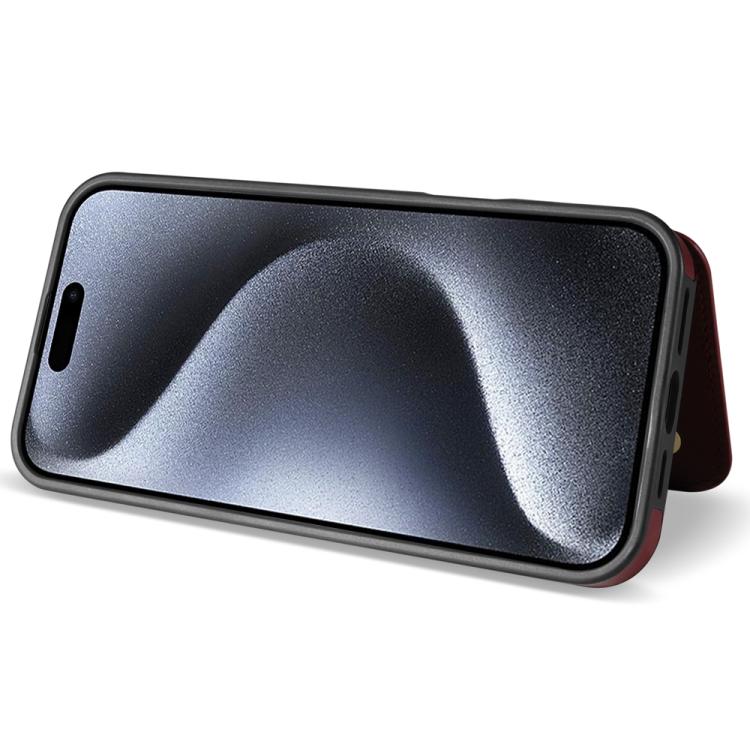 Funda para Teléfono iPhone 13/14 con Ranuras para Tarjetas y Hebilla Doble Rombal con Cordón (Rojo Vino)