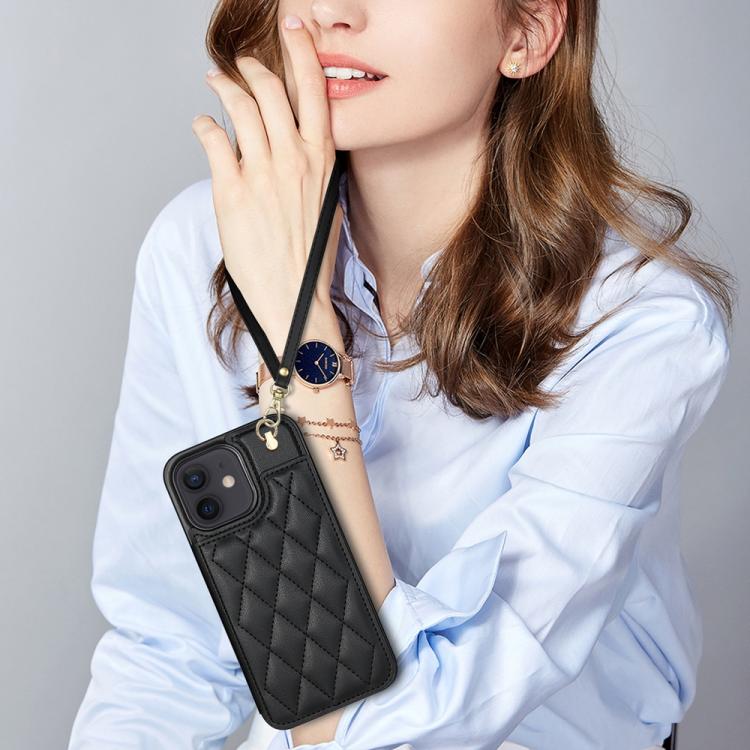Estuche para Teléfono Rombal para iPhone 11 con Ranuras para Tarjetas y Cordón (Negro)