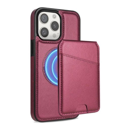 Funda para teléfono Magsafe iPhone 11 Pro Max con tarjetero desmontable (Rojo Vino)