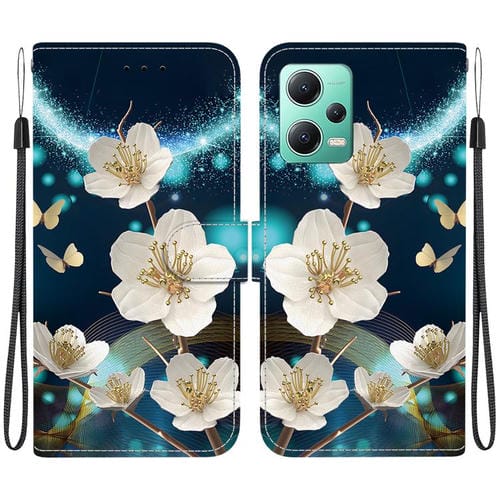 Funda de Cuero con Dibujo de Colores y Textura de Cristal para Redmi Note 12 5G/Poco X5 (Magnolia)
