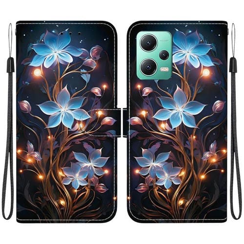 Funda de Cuero con Dibujo de Colores y Textura de Cristal para Redmi Note 12 5G/Poco X5 (Flor de Linterna Pequeña)