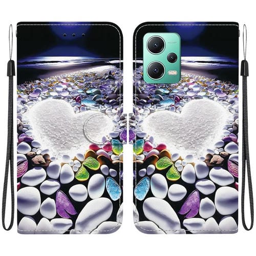 Funda de Cuero con Dibujo de Colores y Textura de Cristal para Redmi Note 12 5G/Poco X5 (En Forma de Corazón)