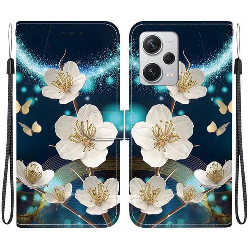 Funda de Cuero con Dibujo de Colores y Textura de Cristal para Redmi Note 12 Pro+ 5G (Magnolia)