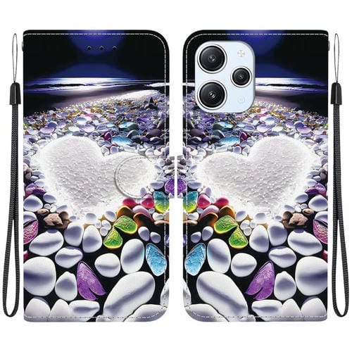 Funda de Cuero con Dibujo de Colores y Textura de Cristal para Redmi 12 4G/5G/Poco M6 Pro (En Forma de Corazón)