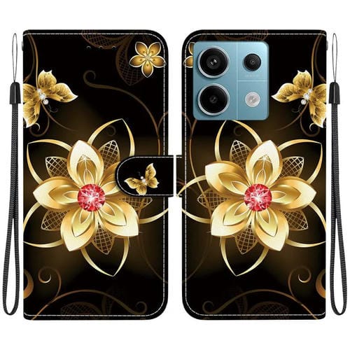 Funda de Cuero con Dibujo de Colores y Textura de Cristal para Redmi Note 13 Pro 5G (Flor Dorada)