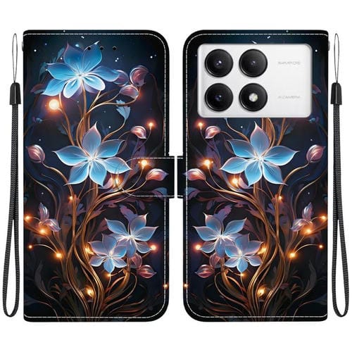 Funda de Cuero con Dibujo de Colores y Textura de Cristal para Redmi K70/K70 Pro (Flor de Linterna Pequeña)