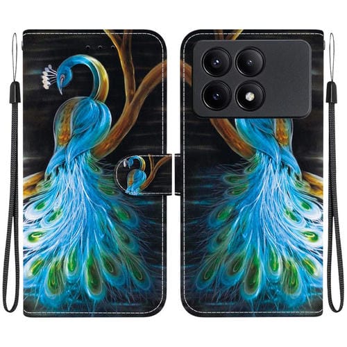 Funda de Cuero con Dibujo de Colores y Textura de Cristal para Redmi K70E/Poco X6 Pro (Pavo Real)