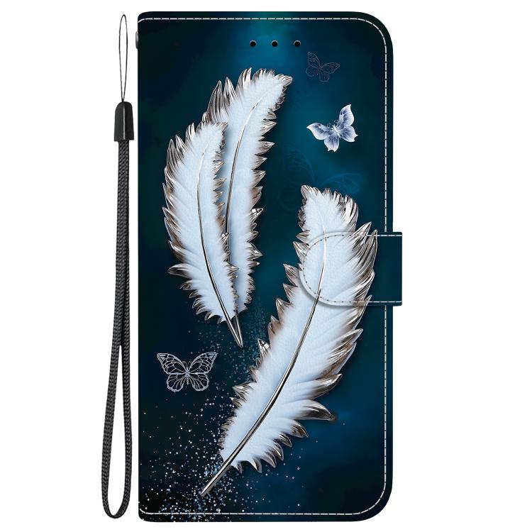 Funda de Cuero para OnePlus Nord 4 con Dibujo de Colores y Textura de Cristal (Plumas de Mariposa Blancas)