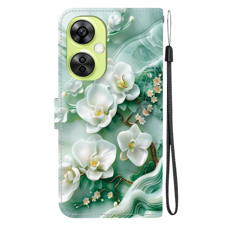 Funda de Cuero OnePlus Nord Ce 3 Lite/N30 con Dibujo de Colores y Textura de Cristal (Flores de Jade)