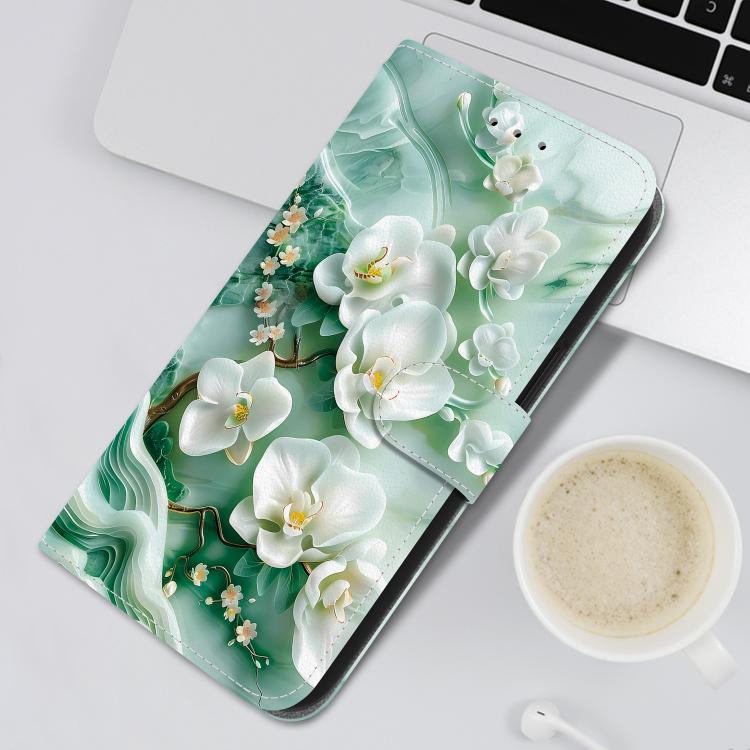 Funda de Cuero OnePlus Nord Ce 3 Lite/N30 con Dibujo de Colores y Textura de Cristal (Flores de Jade)