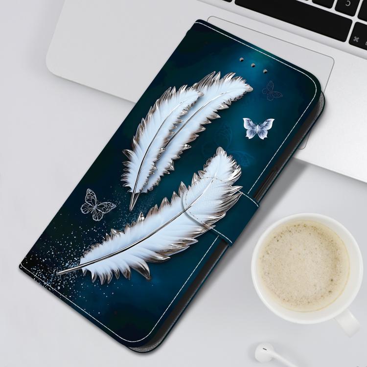 Funda de Cuero para OnePlus Nord Ce4 Lite con Dibujo de Colores y Textura de Cristal (Plumas de Mariposa Blancas)