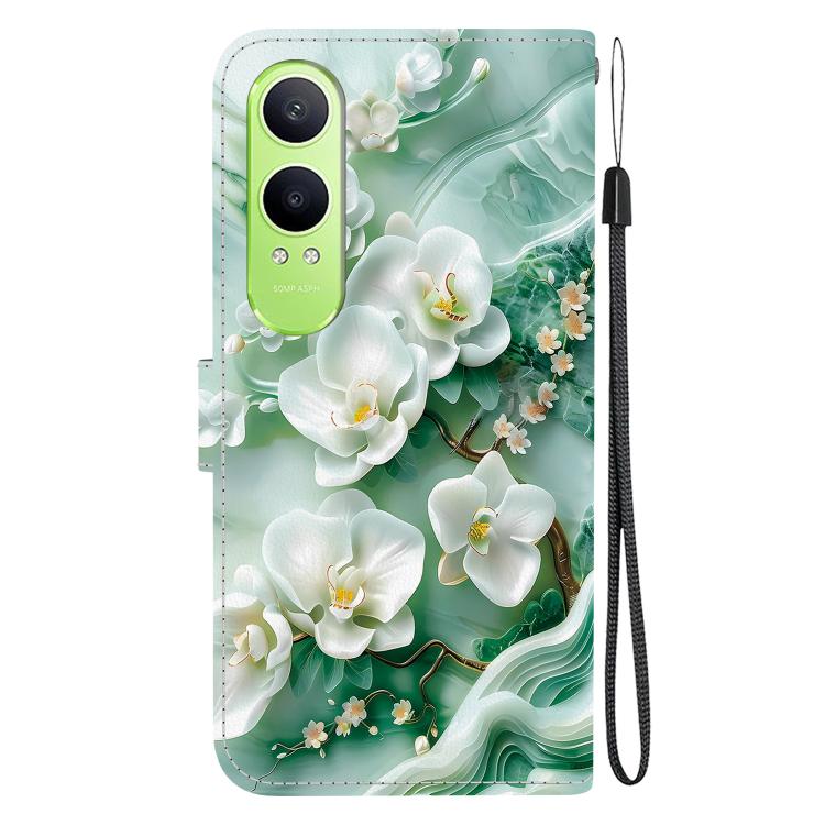 Funda de Cuero OnePlus Nord CE4 Lite con Dibujo de Colores y Textura de Cristal (Flores de Jade)
