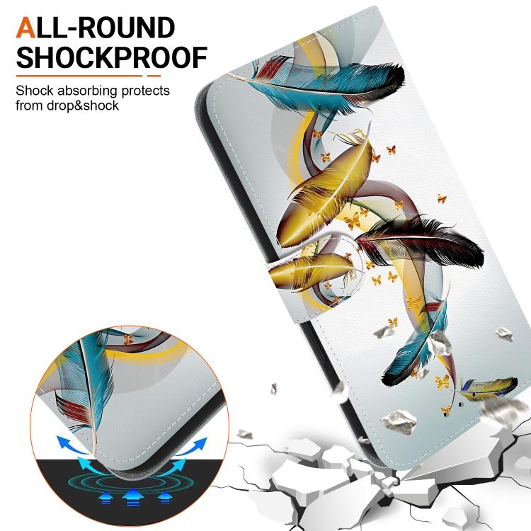 Funda de Cuero para LG K61 con Dibujo de Colores y Textura de Cristal (Plumas de Mariposa Doradas)