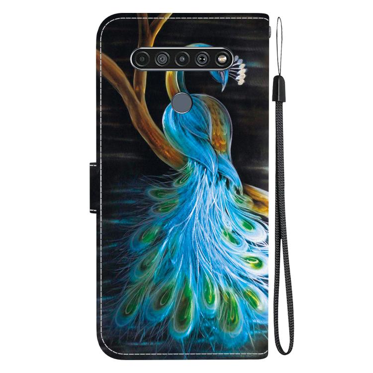 Funda de Cuero LG K61 con Dibujo de Colores y Textura de Cristal (Pavo Real)