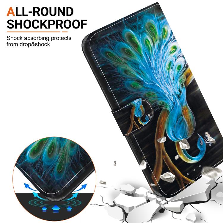 Funda de Cuero LG K61 con Dibujo de Colores y Textura de Cristal (Pavo Real)