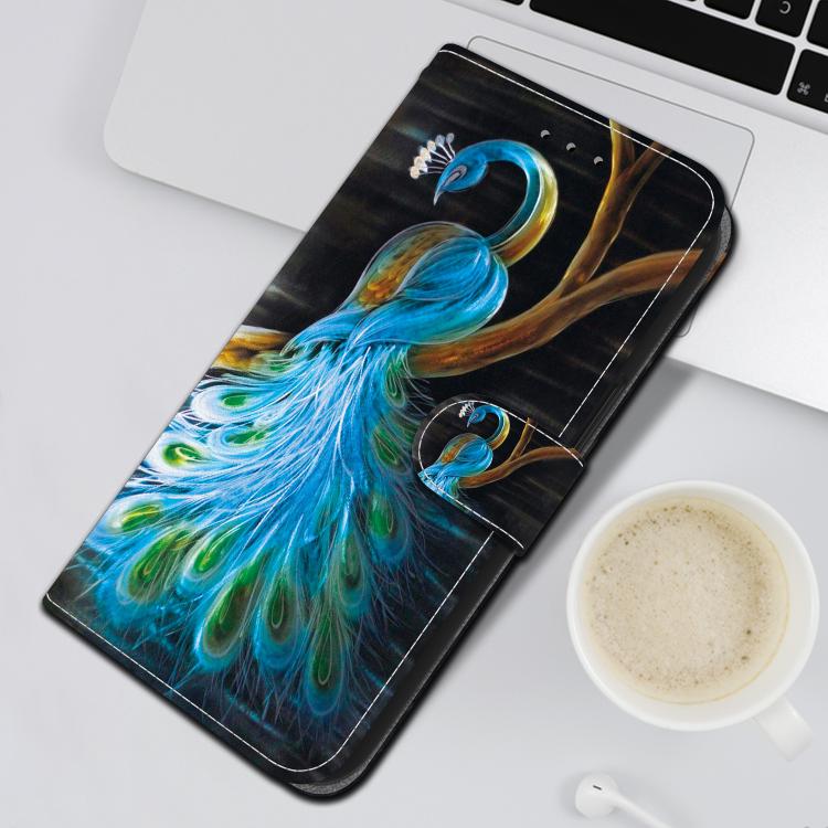 Funda de Cuero LG K61 con Dibujo de Colores y Textura de Cristal (Pavo Real)
