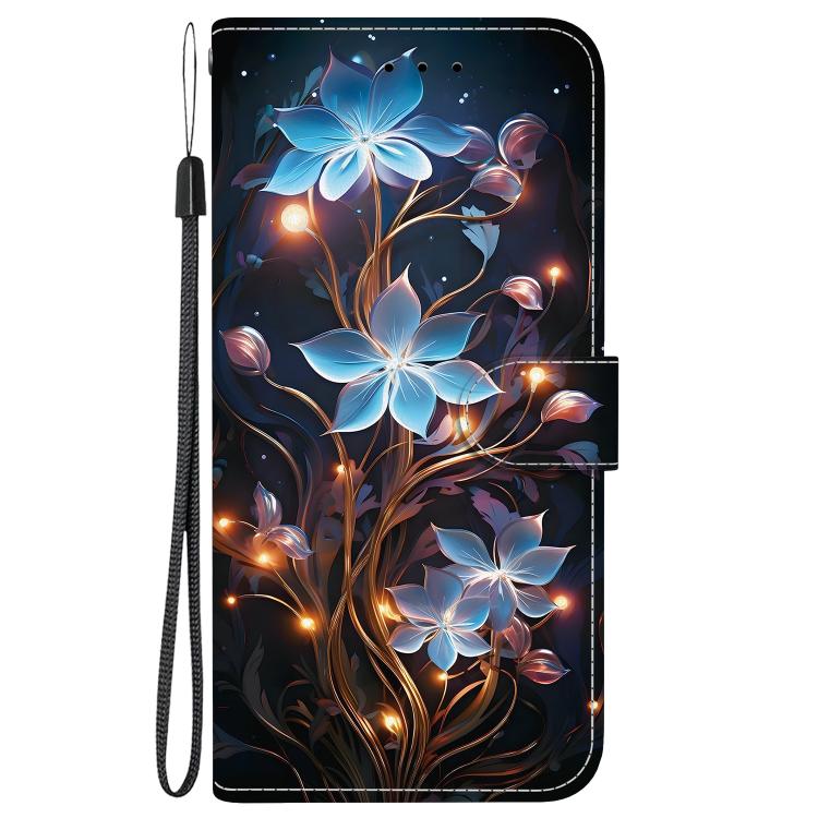 Funda de Cuero para LG K61 con Dibujo de Colores y Textura de Cristal (Flor de Linterna Pequeña)