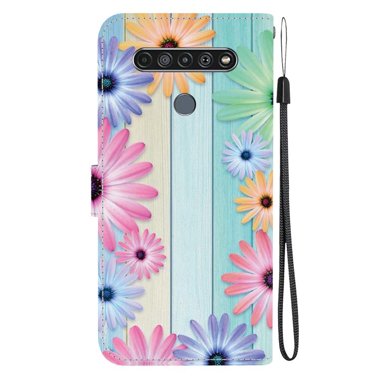 Funda de Cuero para LG K61 con Dibujo de Colores y Textura de Cristal (Girasoles)