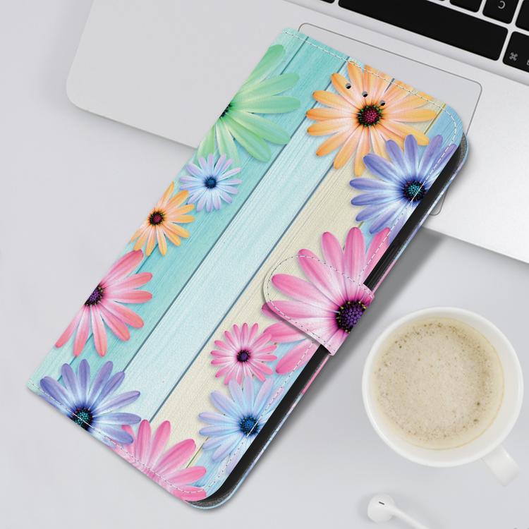 Funda de Cuero para LG K61 con Dibujo de Colores y Textura de Cristal (Girasoles)