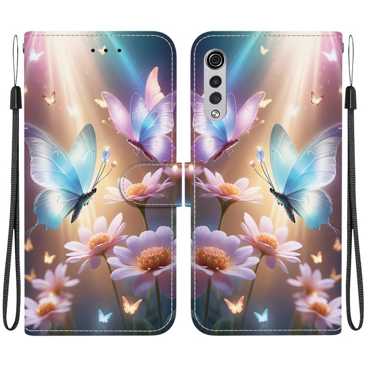 Funda de Cuero para LG Velvet 5G/G9 4G con Dibujo de Colores y Textura de Cristal (Mariposa, Amor y Flores)