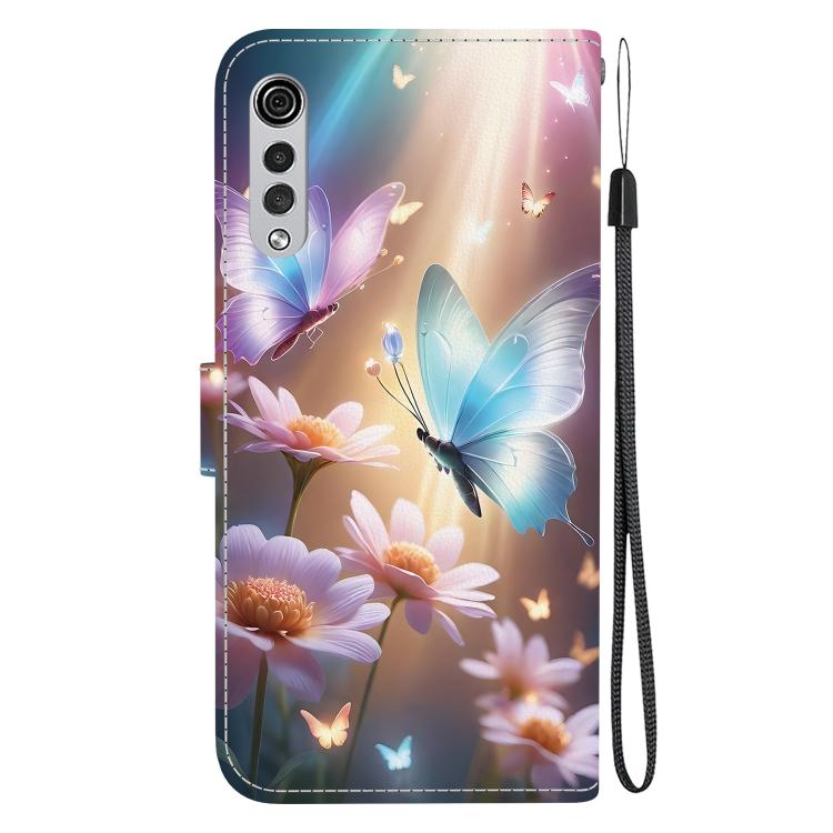 Funda de Cuero para LG Velvet 5G/G9 4G con Dibujo de Colores y Textura de Cristal (Mariposa, Amor y Flores)