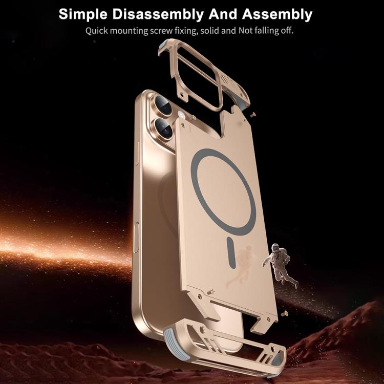 Estuche para Teléfono R-Just RJ63 con Aroma Mecha y Magsafe sin Marco para iPhone 16 Pro Max (Dorado del Desierto)