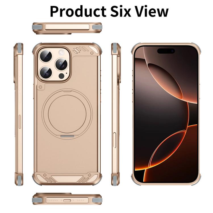 Estuche para teléfono R-Just RJ63-1 con soporte Magsafe sin marco para iPhone 15 Pro Max (Dorado del Desierto)