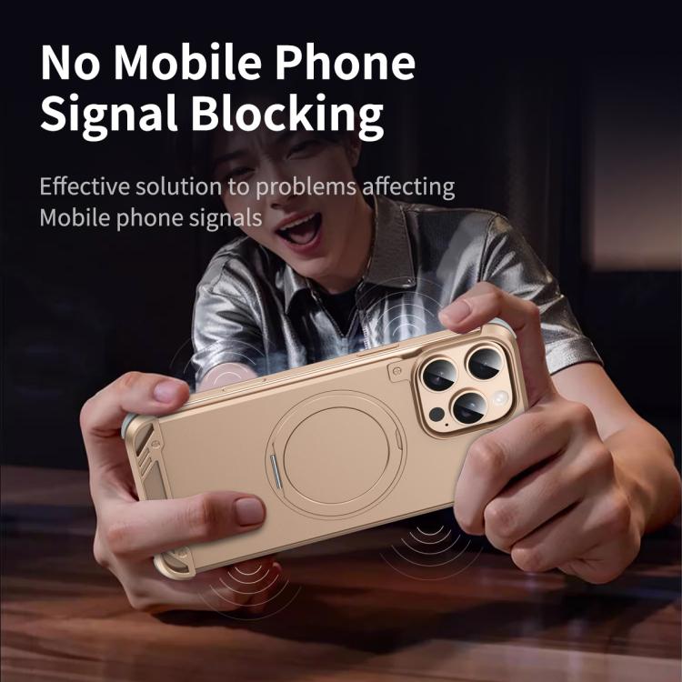 Estuche para teléfono R-Just RJ63-1 con soporte Magsafe sin marco para iPhone 15 Pro Max (Dorado del Desierto)