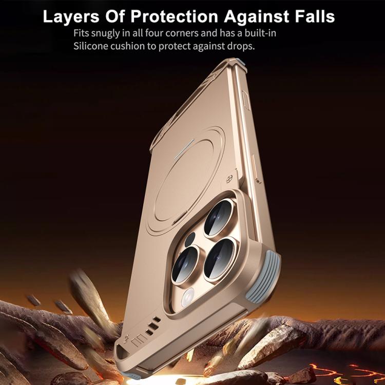 Estuche para teléfono R-Just RJ63-1 con soporte Magsafe sin marco para iPhone 15 Pro Max (Dorado del Desierto)