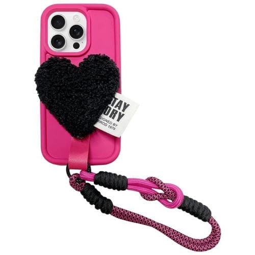 Funda para Teléfono iPhone 12 Pro Max Diseño Corazón de Peluche con Cordón (Rosa Rojo)