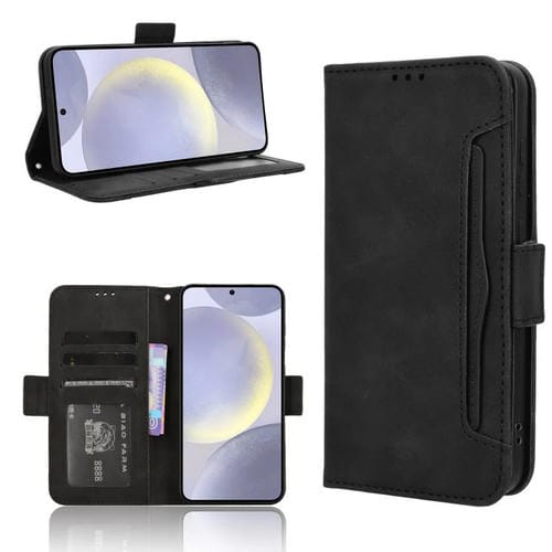 Funda de piel con textura de becerro y ranuras para tarjetas para Samsung Galaxy S25 FE 5G (negra)