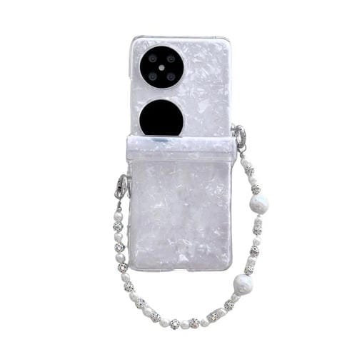 Funda para Teléfono Huawei P50 Pocket Textura Perlada en Tres Partes con Pulsera (Blanca)