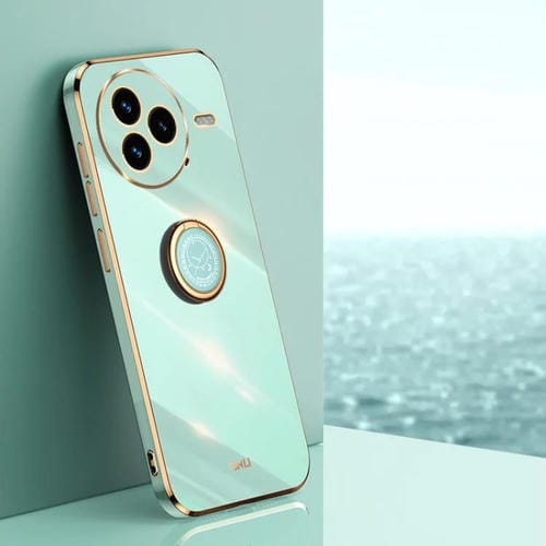 Funda de TPU con borde recto 6D galvanizado y soporte para anillo para Xiaomi Civi 5 Pro XINLI (verde menta)