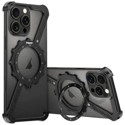 Funda para Teléfono Metal Soporte 360 sin Marco en Forma de Z para iPhone 16 Pro Magsafe (Negra)