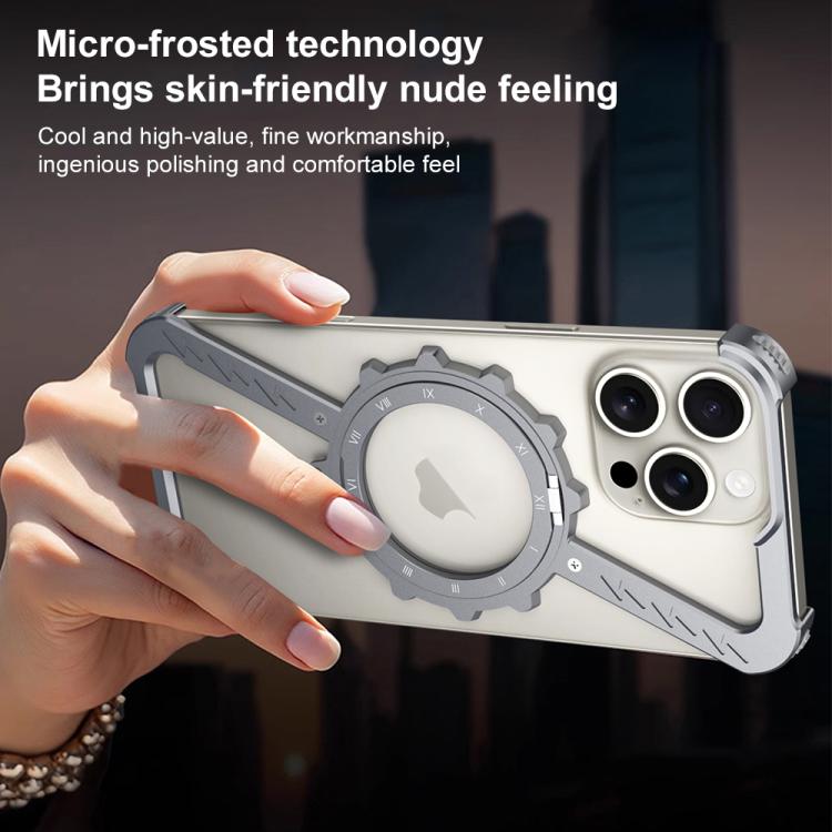 Funda para Teléfono con Soporte 360 Metal sin Marco en Forma de Z para iPhone 15 Pro Max Magsafe (Plata Espacial)