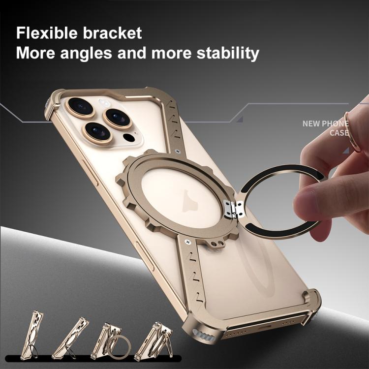Funda para Teléfono Metal iPhone 14 Magsafe Soporte 360 Forma de Z (Dorado del Desierto)