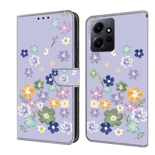 Funda de Cuero Pintada a Mano para Redmi Note 12 4G Global Fresh (Floral Morado)