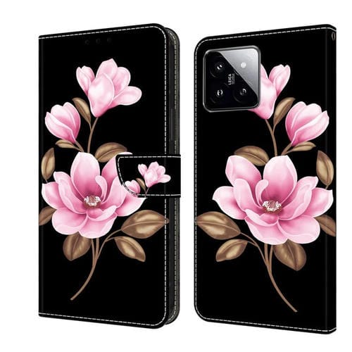 Funda de Cuero Pintada a Mano para Teléfono Xiaomi 14T Pro (Flores Negras)