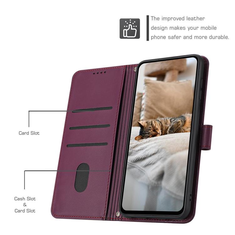 Funda de Cuero para Sharp Aquos Wish4 Sh-52E con Diseño de Gatito y Cordón (Rojo Vino)
