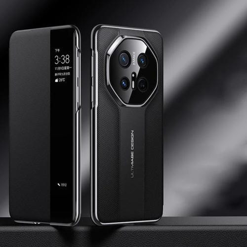 Funda para Teléfono Huawei Mate 70 Rs con Ventana de Visualización Inteligente y Diseño de Imitación (Negra)