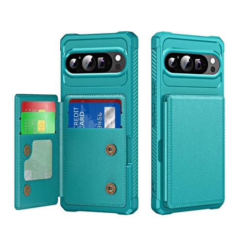 Funda de Cuero para Google Pixel 9/9 Pro con Tarjetero y Tapa Horizontal (Verde Cian)