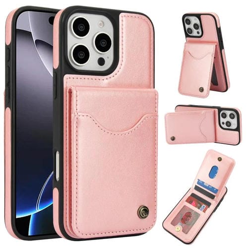 Funda de Cuero Awquer para iPhone 16 Pro Max con Tapa Vertical para Tarjetas y Soporte (Oro Rosa)