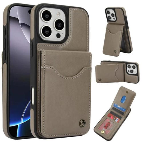 Funda de Cuero con Tapa Vertical Awquer para iPhone 16 Pro con Tarjetero (Gris)