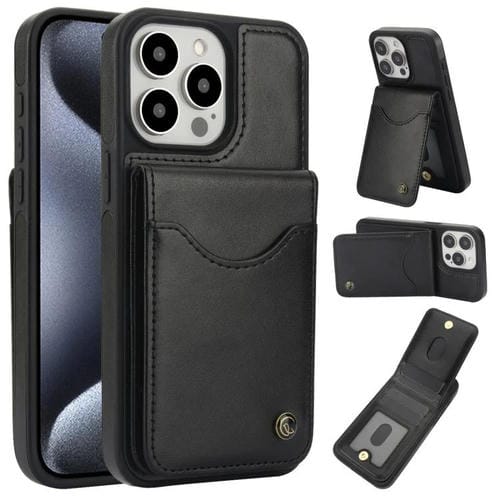Funda de Cuero Awquer para iPhone 15 Pro Max con Tapa Vertical para Tarjetas y Soporte (Negro)
